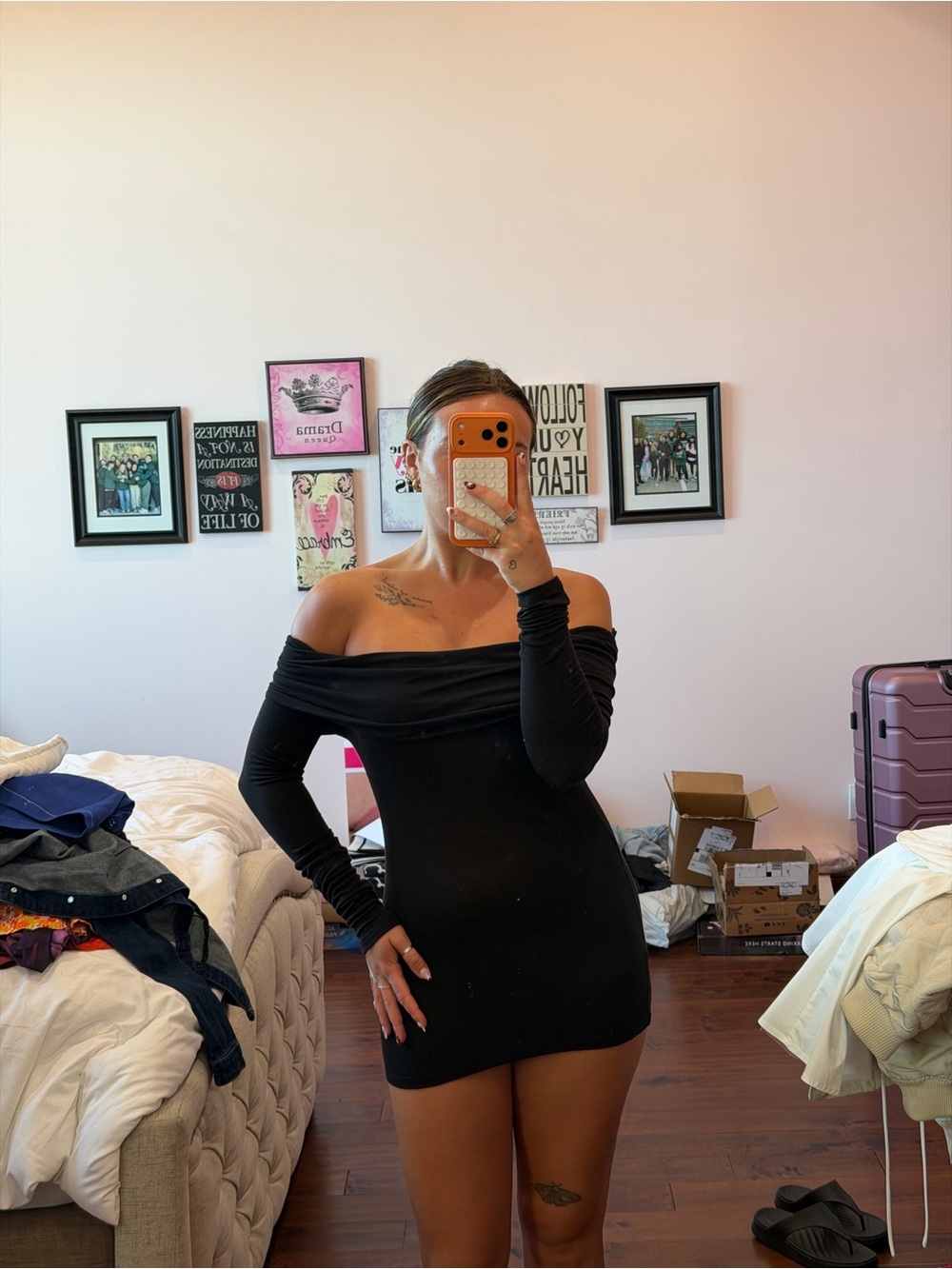 Sophie Rue Black One-Shoulder Long Sleeve Bodycon Dress